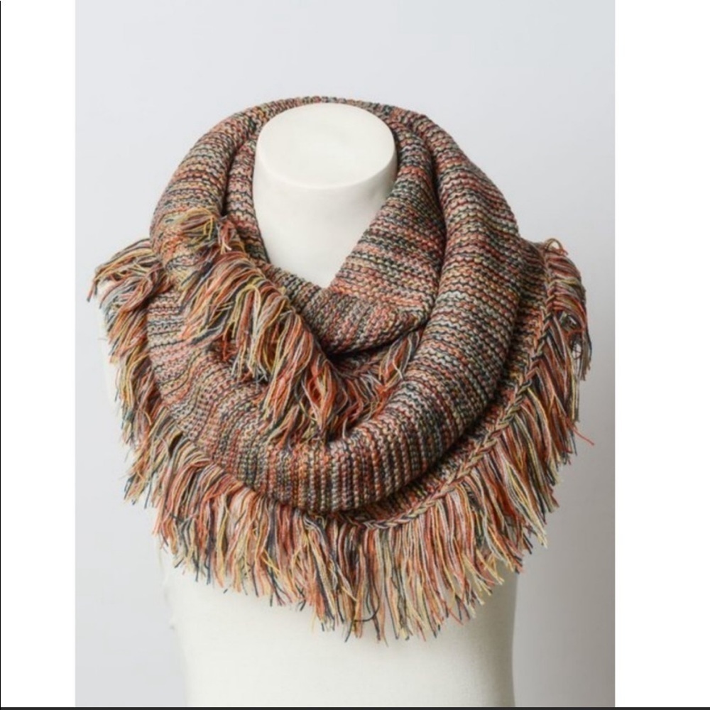 FRINGED/MARLED knit infinity scarf-NEW